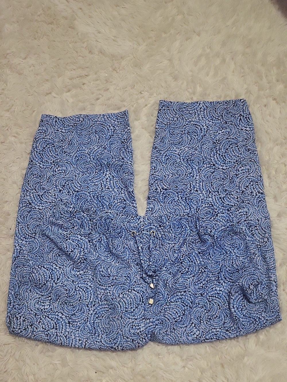 Michael Kors Blue Printed Wide-Leg Pull-On Pants